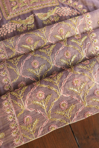 Pastel Purple Tissue Silk Chikankari Unstitched Fabric