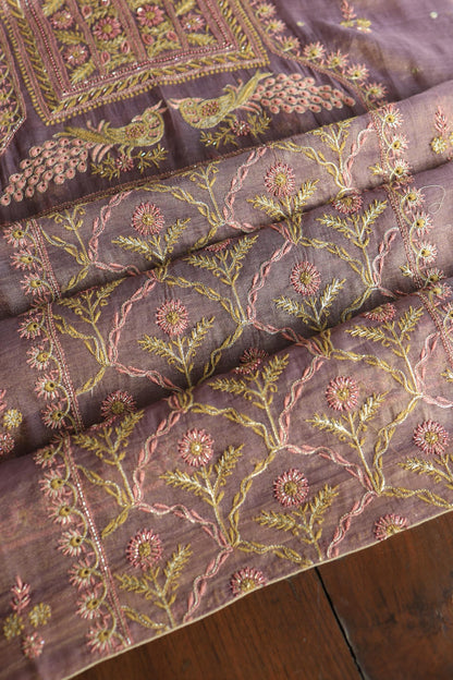Pastel Purple Tissue Silk Chikankari Unstitched Fabric