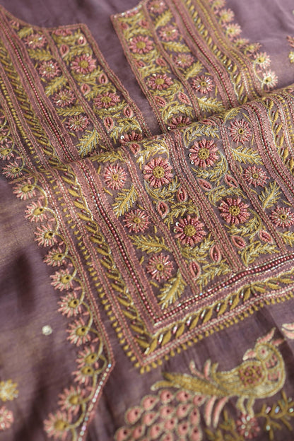 Pastel Purple Tissue Silk Chikankari Unstitched Fabric