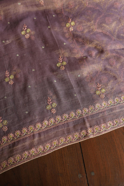 Pastel Purple Tissue Silk Chikankari Unstitched Fabric