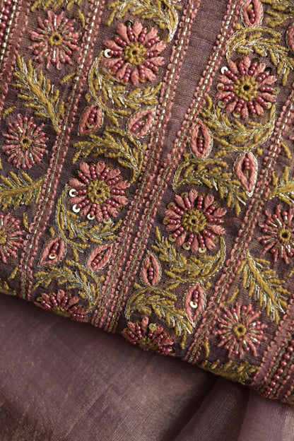 Dull Purple Tissue Silk Chikankari Unstitched Fabric