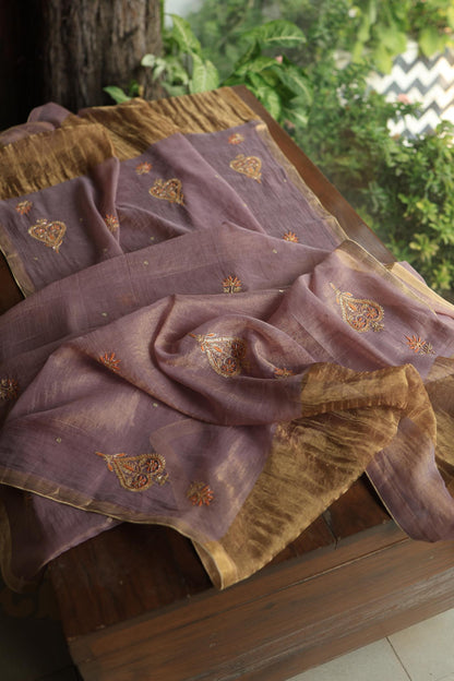 Dull Purple Tissue Silk Chikankari Unstitched Fabric