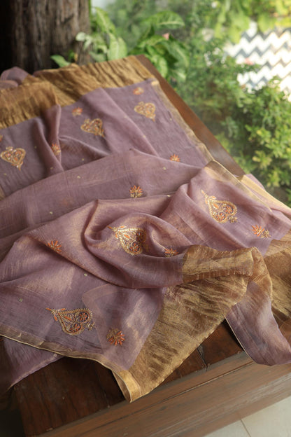 Dull Purple Tissue Silk Chikankari Unstitched Fabric