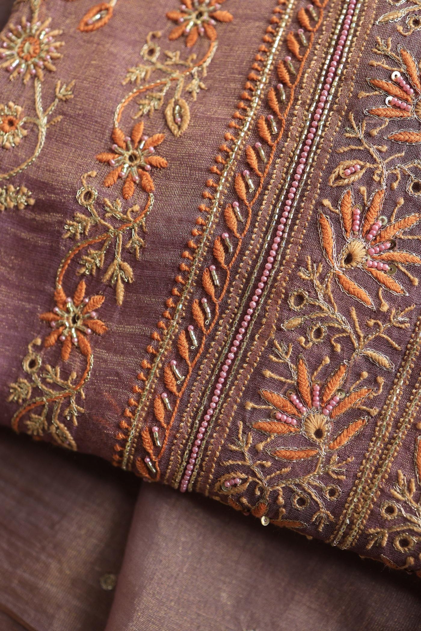 Pastel Purple Tissue Silk Chikankari Unstitched Fabric