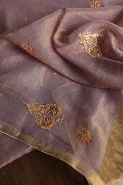 Dull Purple Tissue Silk Chikankari Unstitched Fabric