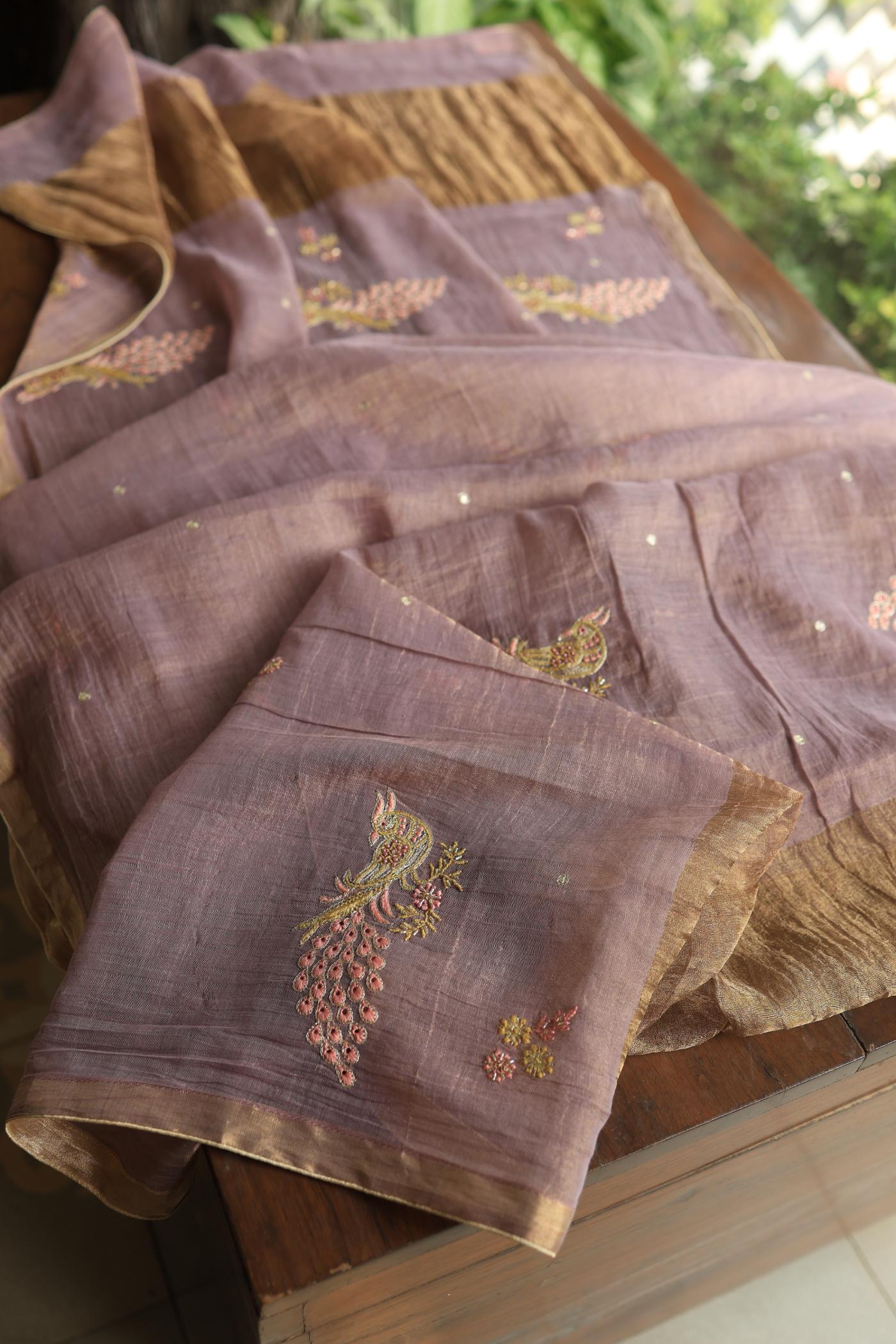 Pastel Purple Tissue Silk Chikankari Unstitched Fabric