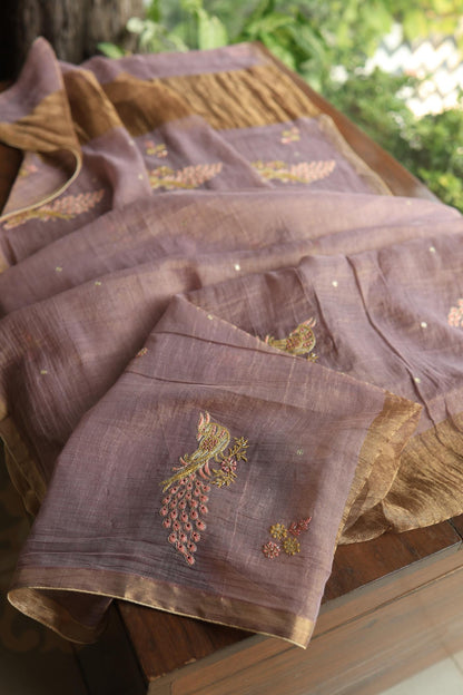 Pastel Purple Tissue Silk Chikankari Unstitched Fabric