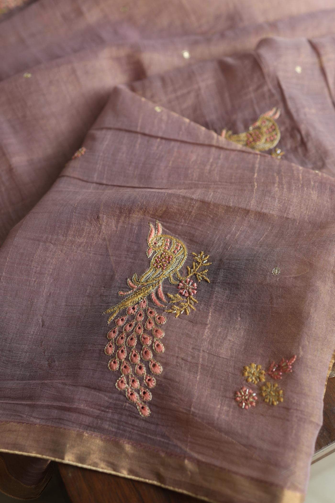 Pastel Purple Tissue Silk Chikankari Unstitched Fabric