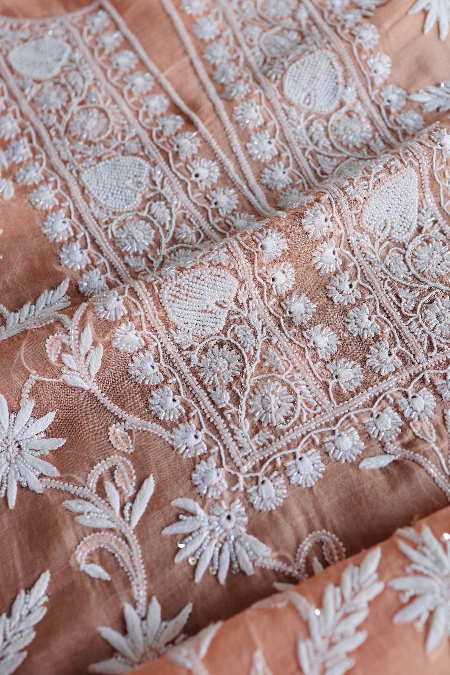 Pastel Rose Shade Noor Organza Banarasi Silk Chikankari Unstitched Kurta Dupatta Set