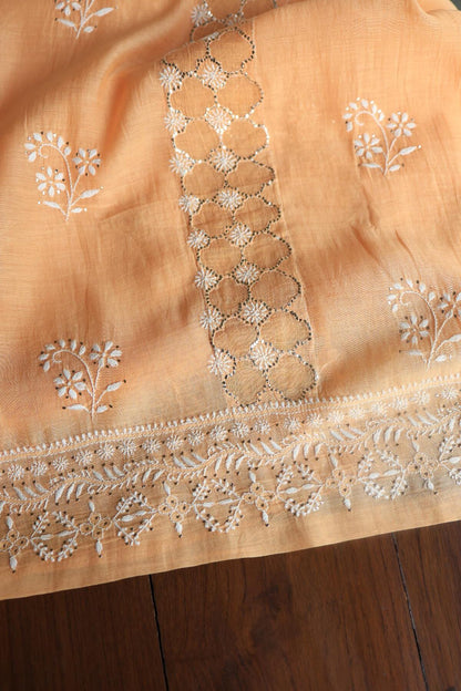 Peach Daraz Chanderi Chikankari Kurta Fabrics