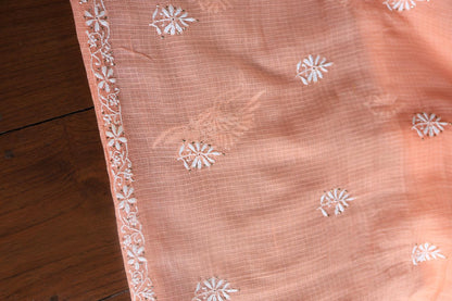 Peach Kota Chikankari Unstitched Women's Kurta Fabric