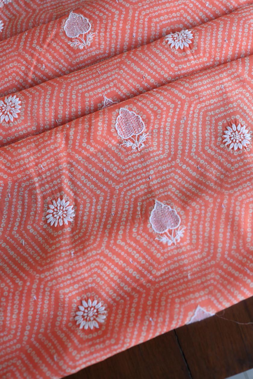 Peach Muslin Chikankari Kurta Fabric