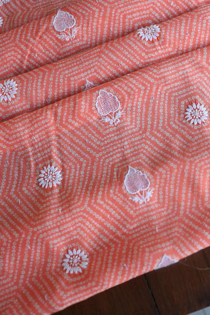 Peach Muslin Chikankari Kurta Fabric