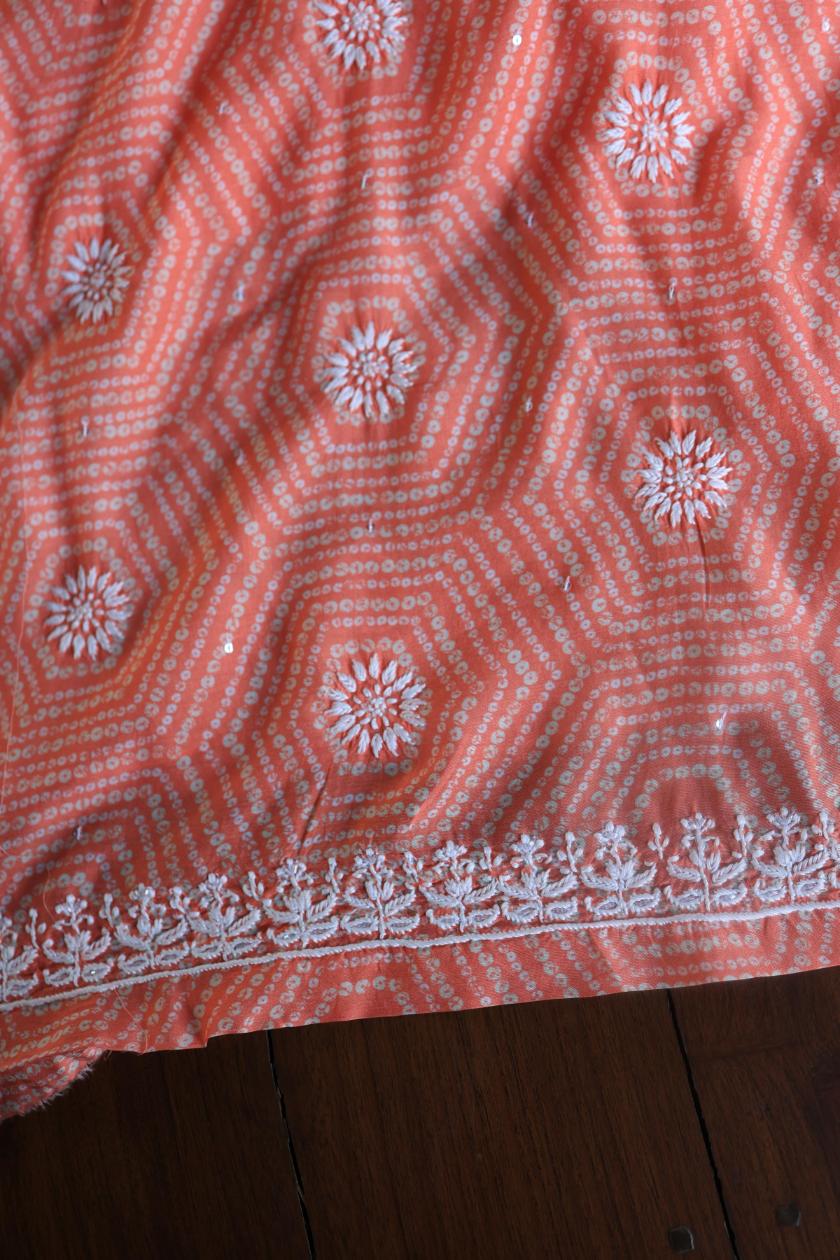 Peach Muslin Chikankari Kurta Fabric