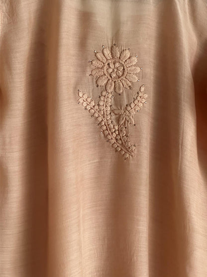 Peach Chanderi Mukaish Kamdani Short Kurti