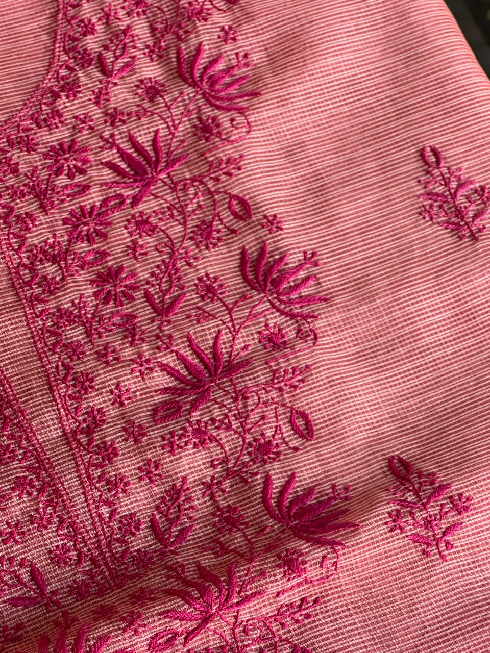 Peach Kota Chikankari Unstitched Fabric