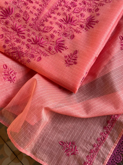 Peach Kota Chikankari Unstitched Fabric