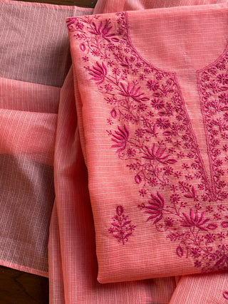 Peach Kota Chikankari Unstitched Fabric