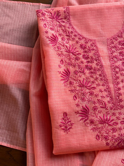 Peach Kota Chikankari Unstitched Fabric