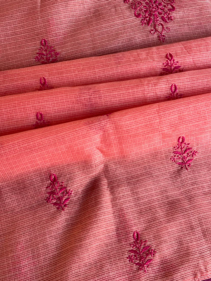 Peach Kota Chikankari Unstitched Fabric