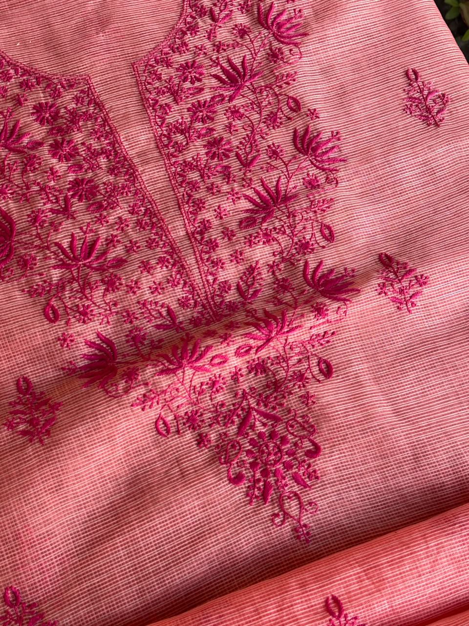 Peach Kota Chikankari Unstitched Fabric