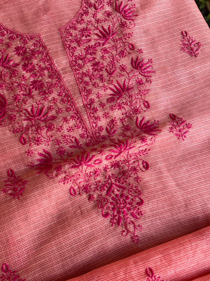 Peach Kota Chikankari Unstitched Fabric