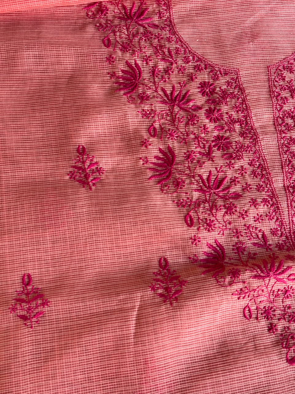 Peach Kota Chikankari Unstitched Fabric