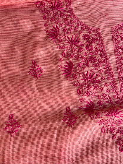Peach Kota Chikankari Unstitched Fabric