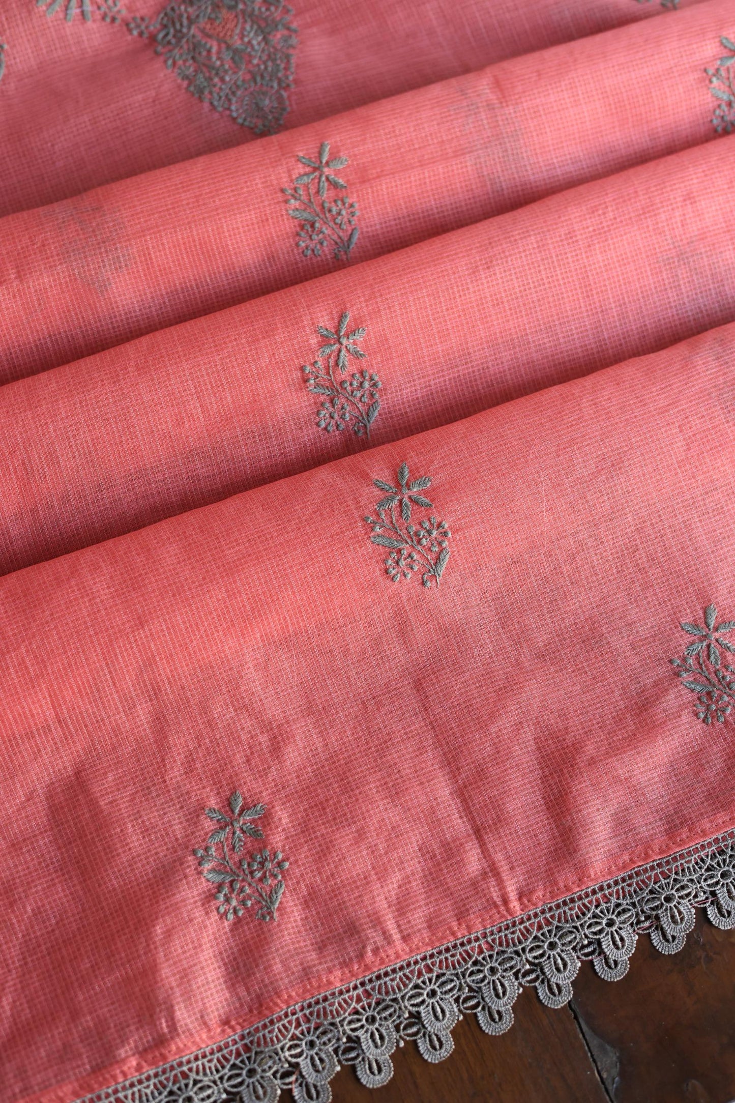 Peach Kota Chikankari Unstitched Fabric