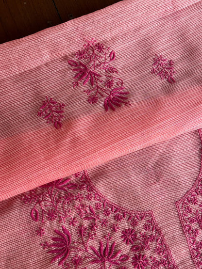 Peach Kota Chikankari Unstitched Fabric