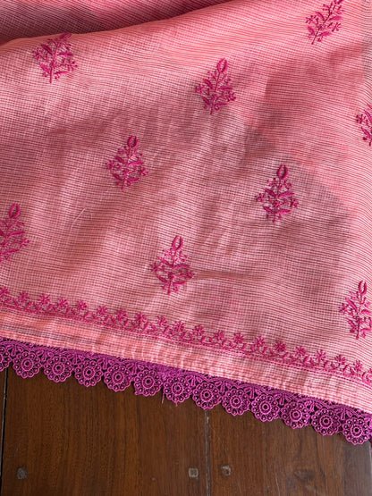 Peach Kota Chikankari Unstitched Fabric