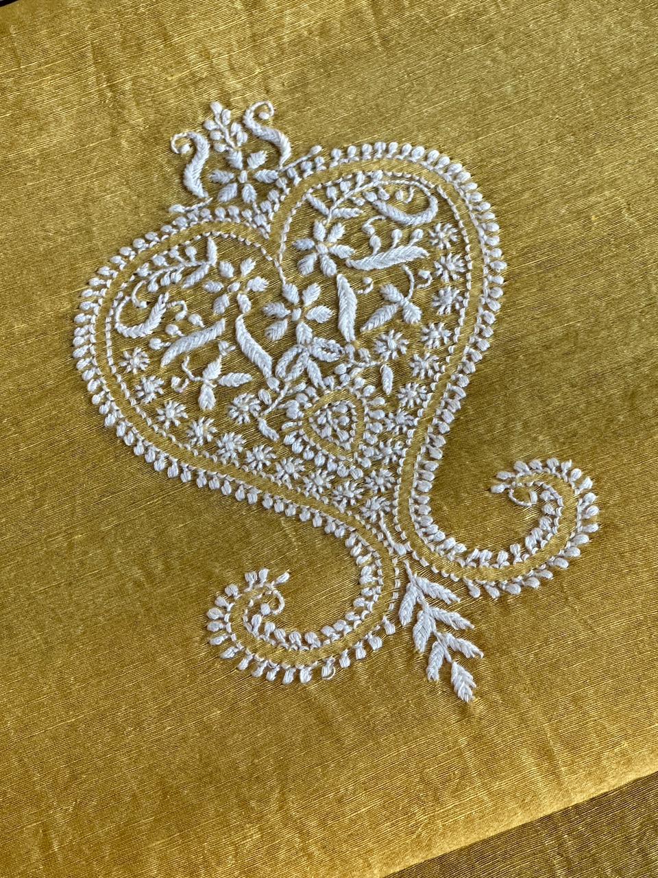 Yellow Linen Chikankari Unstitched Men's Kurtas Fabric