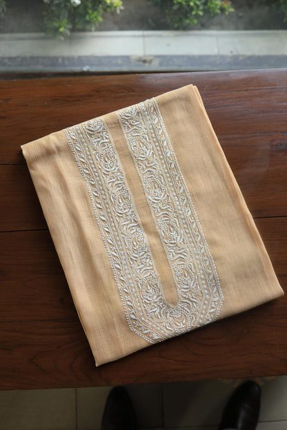 Peach Mulmul Chikankari Men's Kurtas Fabric