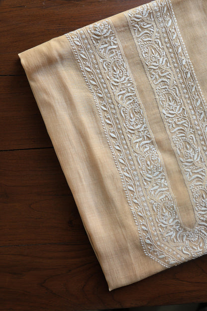Peach Mulmul Chikankari Men's Kurtas Fabric