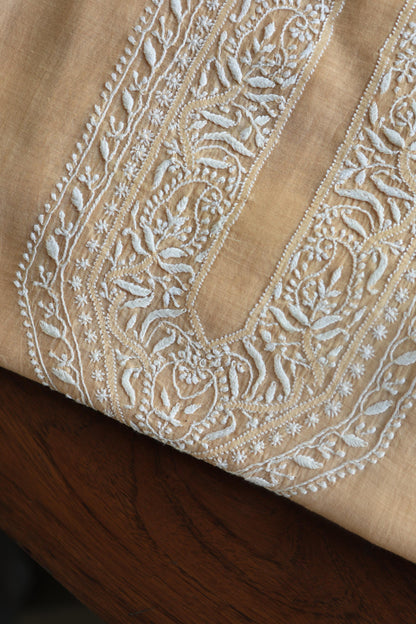 Peach Mulmul Chikankari Men's Kurtas Fabric