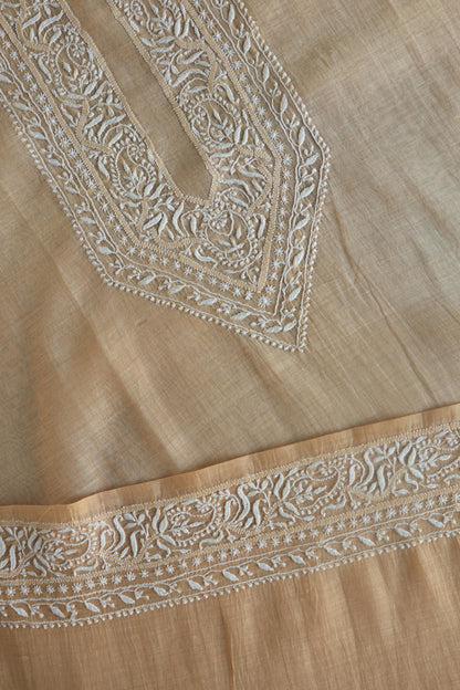 Peach Mulmul Chikankari Men's Kurtas Fabric