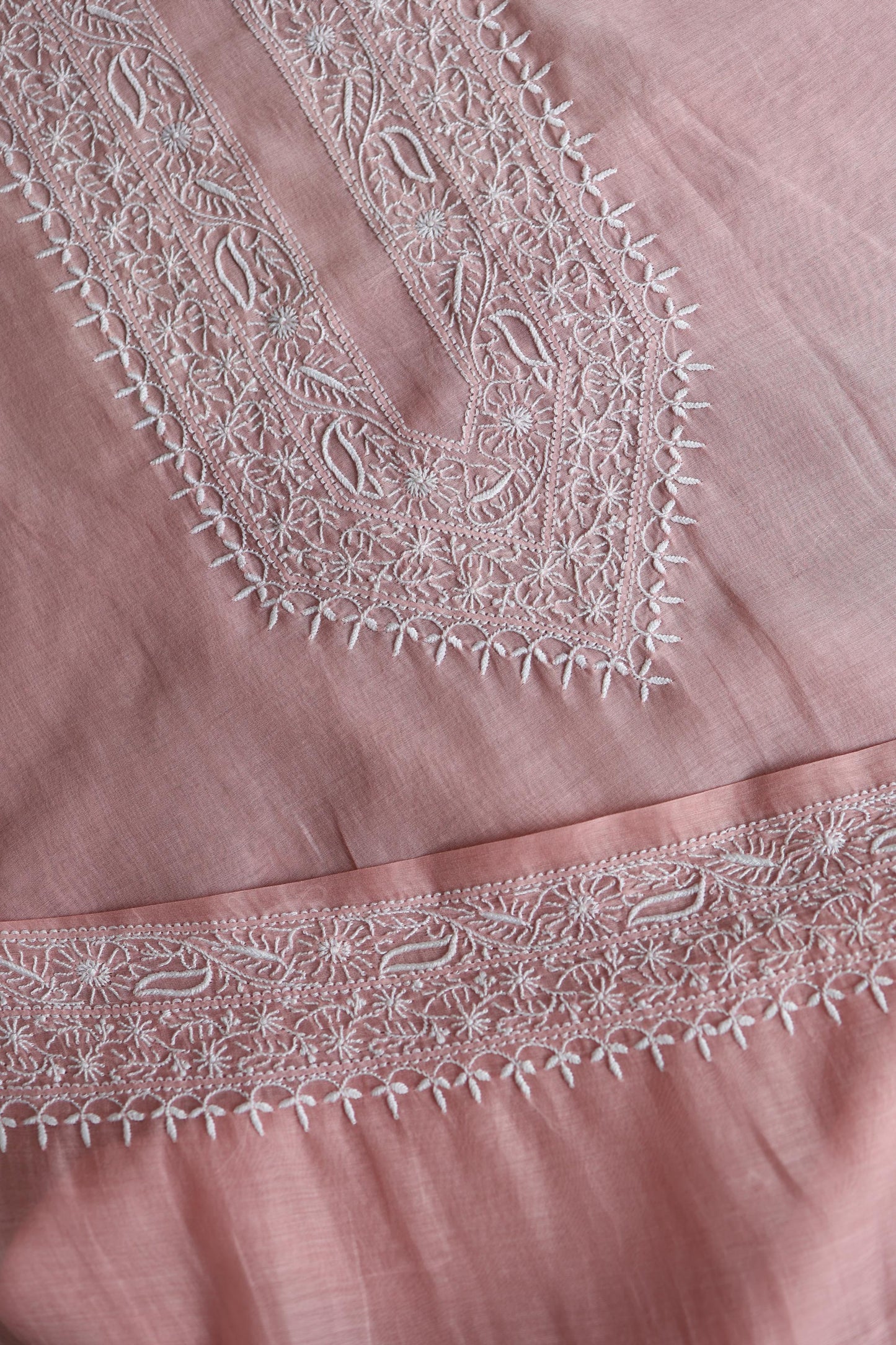 Peach Mulmul Chikankari Unstitched Men's Kurtas Fabric