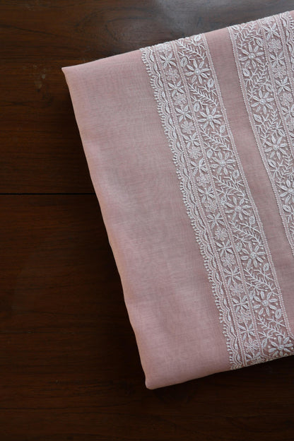 Peach Mulmul Chikankari Unstitched Men's Kurtas Fabric