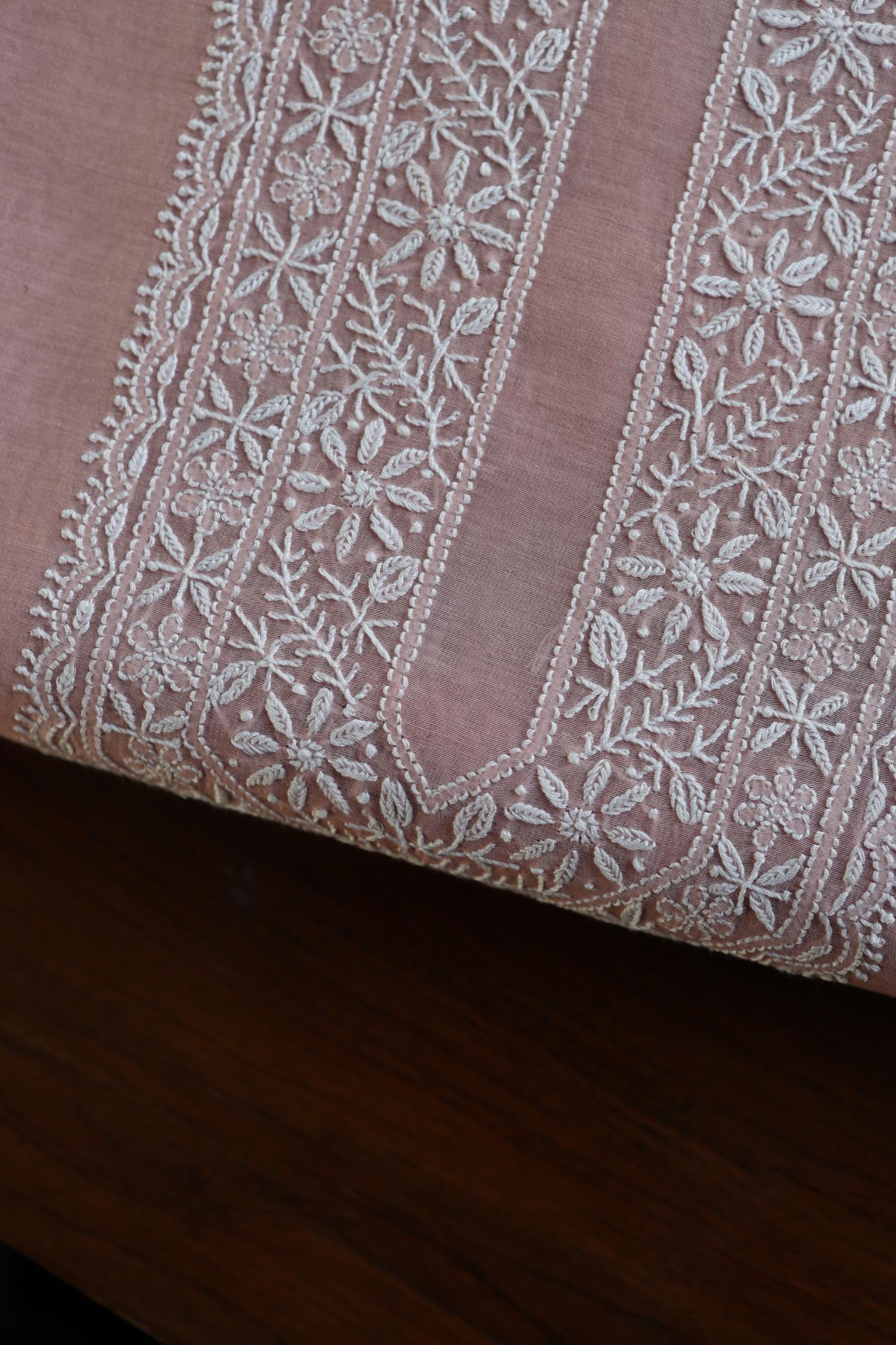 Peach Mulmul Chikankari Unstitched Men's Kurtas Fabric
