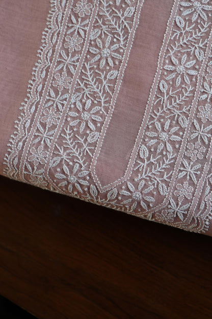 Peach Mulmul Chikankari Unstitched Men's Kurtas Fabric