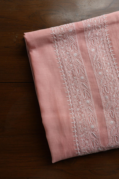 Peach Mulmul Chikankari Unstitched Men's Kurtas Fabric