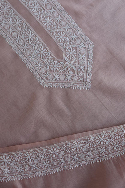 Peach Mulmul Chikankari Unstitched Men's Kurtas Fabric