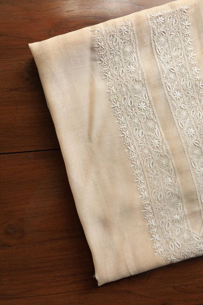 Peach Mulmul Chikankari Unstitched Men's Kurtas Fabrics