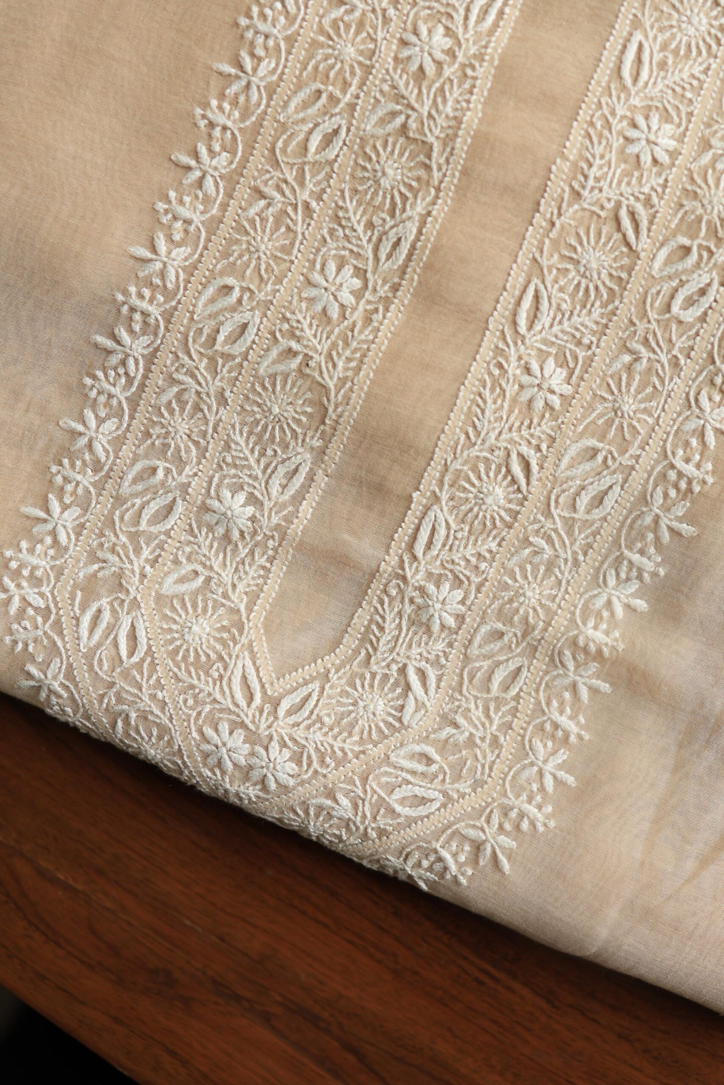 Peach Mulmul Chikankari Unstitched Men's Kurtas Fabrics