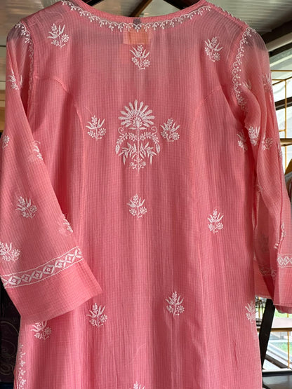 Peach Sequinned Chikankari Kota Kurta & Dupatta Set