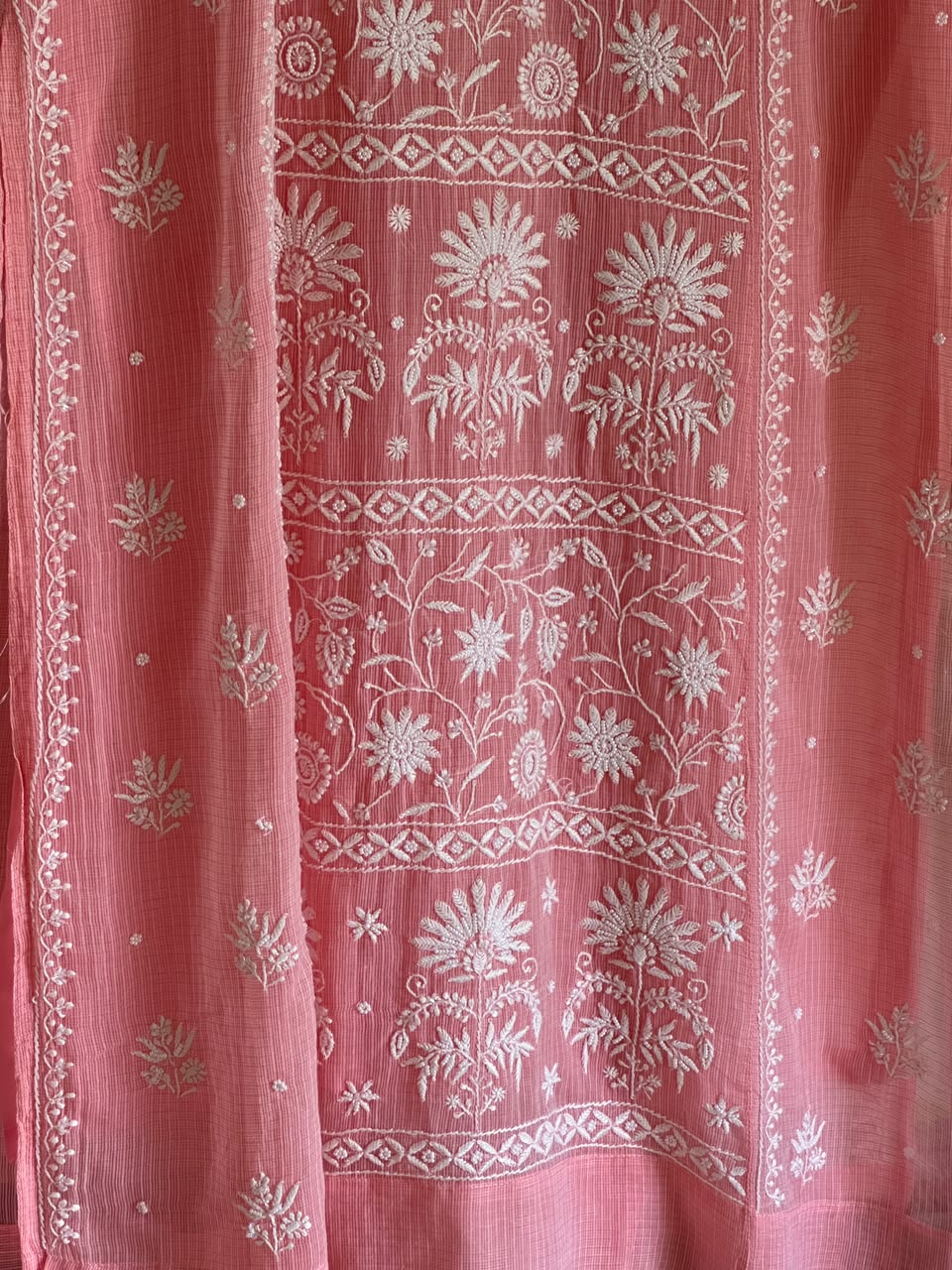 Peach Sequinned Chikankari Kota Kurta & Dupatta Set