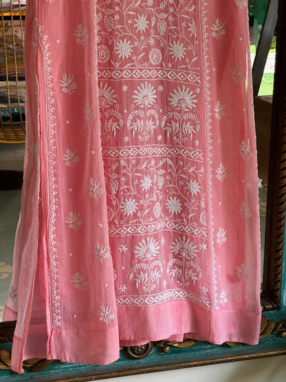 Peach Sequinned Chikankari Kota Kurta & Dupatta Set
