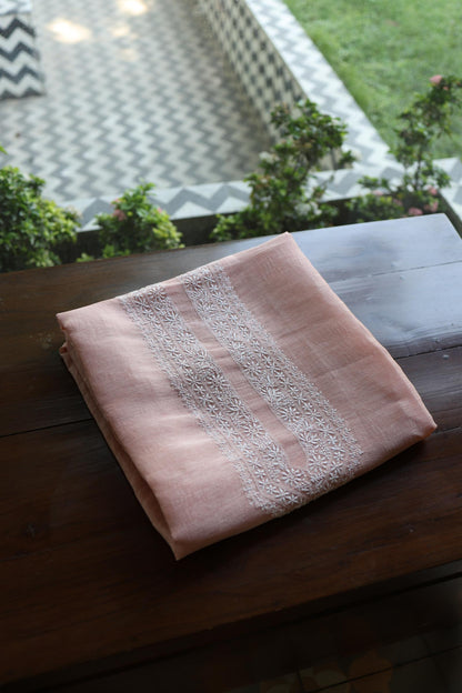 Peach Shade Linen Chikankari Unstitched Men's Kurtas Fabric