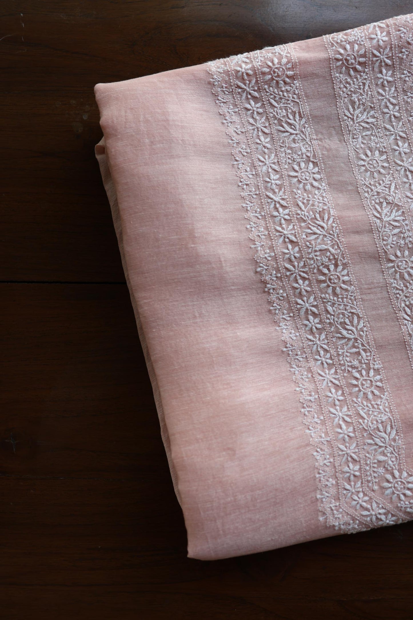 Peach Shade Linen Chikankari Unstitched Men's Kurtas Fabric