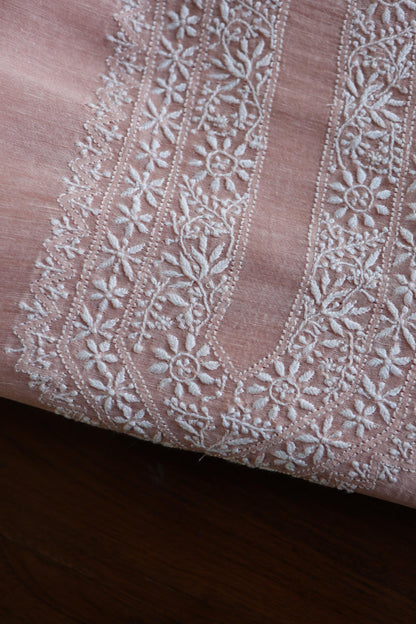Peach Shade Linen Chikankari Unstitched Men's Kurtas Fabric